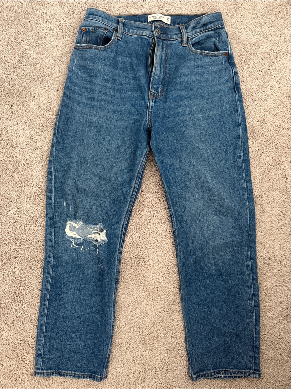 Womens Blue Distressed ankle Straight-Leg Jeans
